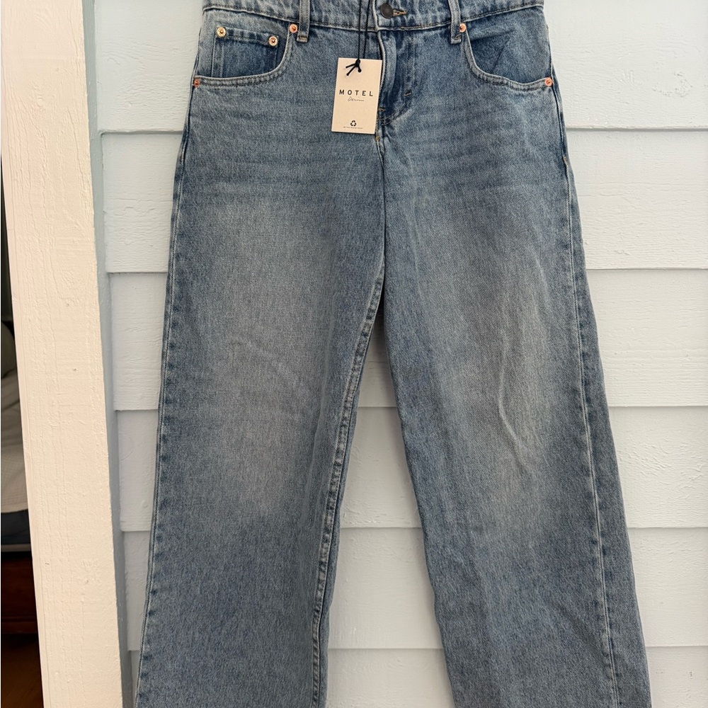 Motel Rocks Low Rise Parallel Jeans In Vintage Blue Wash